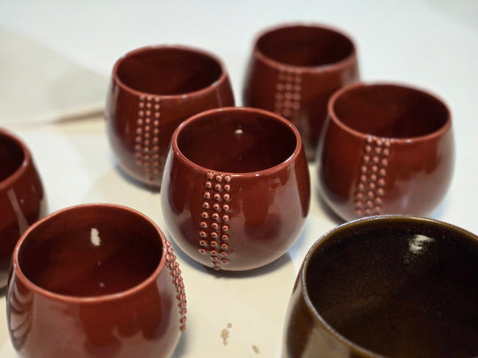 Artisan handmade espresso cup and leaf plate