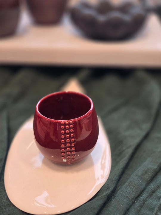 Artisan handmade espresso cup and leaf plate